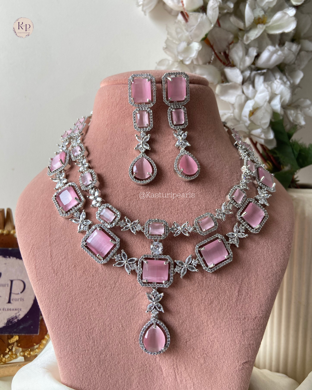 Mrunal Pink Ad Necklace set