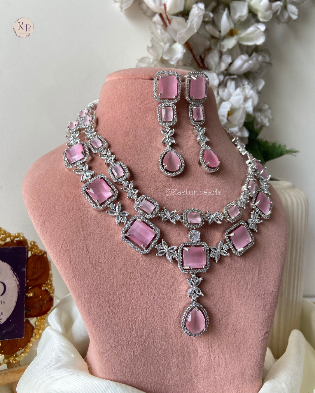 Mrunal Pink Ad Necklace set