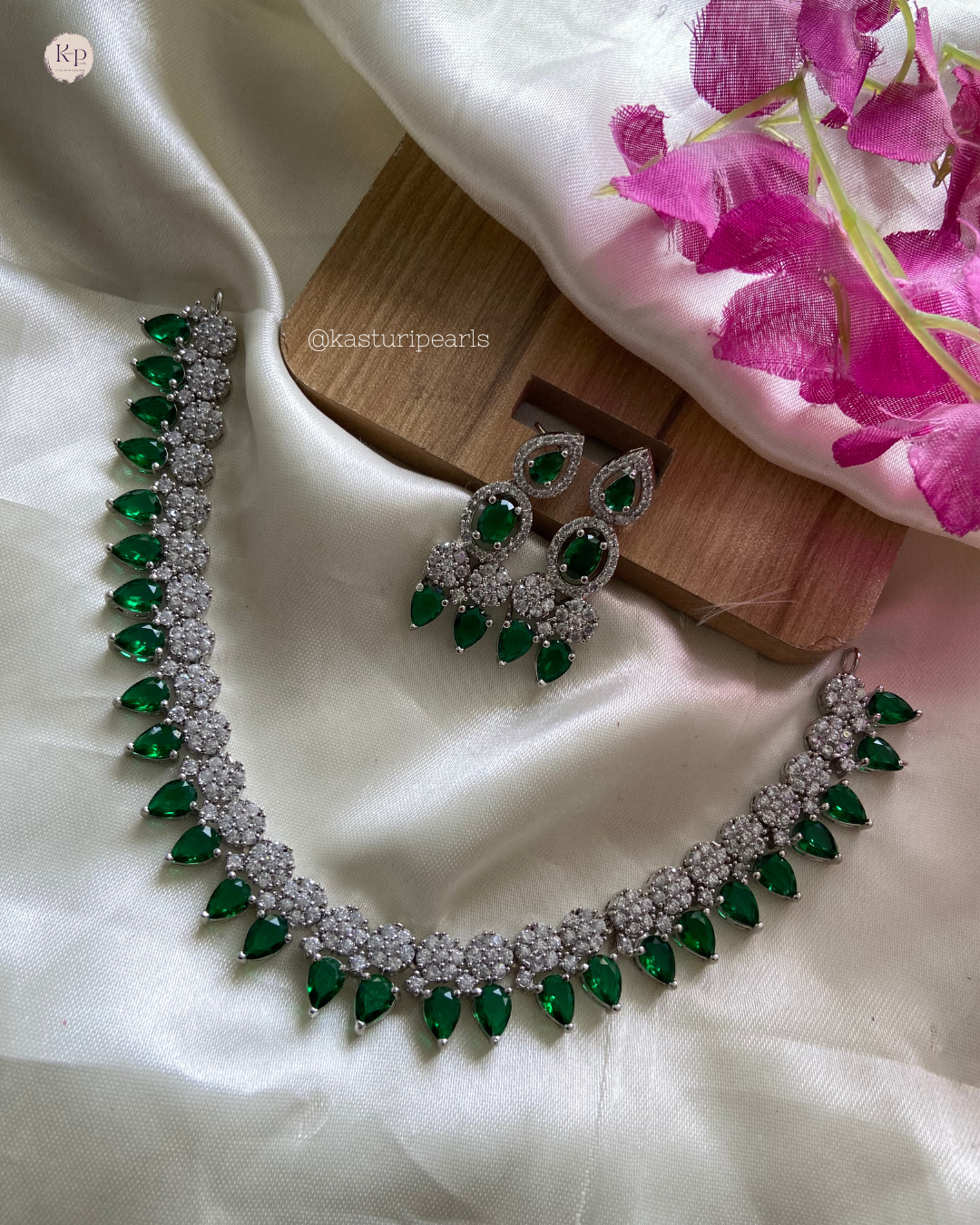 Drashti green American diamond Neckset