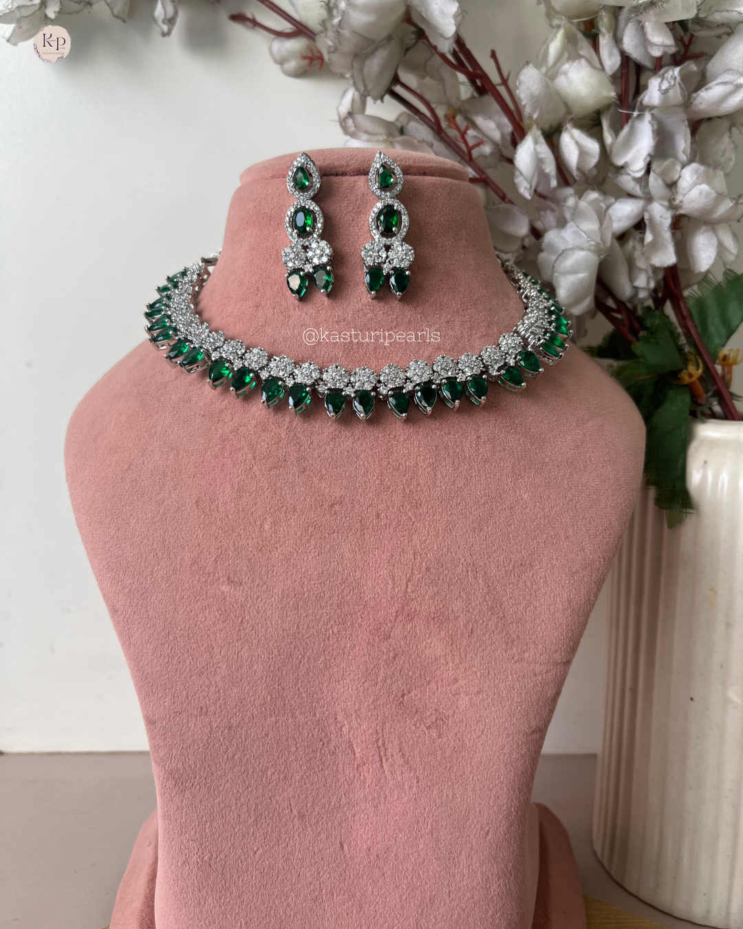 Drashti green American diamond Neckset