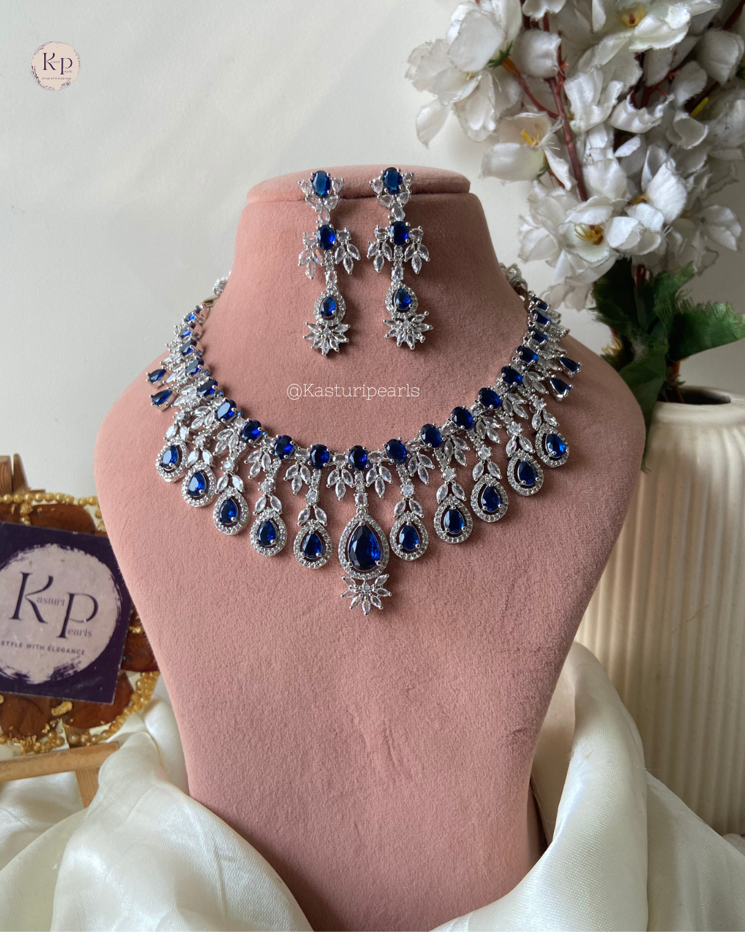 Parmita Blue AD Necklace set