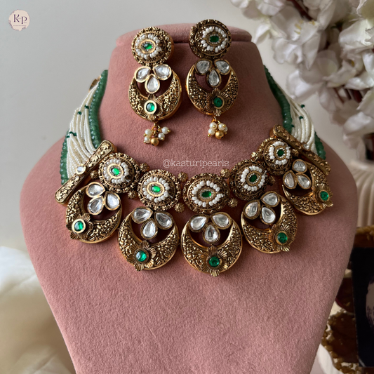 Prisha Antique Copper Moti Necklace set