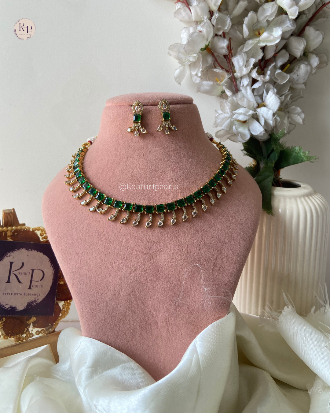 Rakshita Green AD Necklace set
