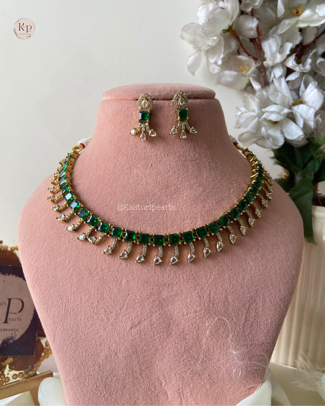 Rakshita Green AD Necklace set