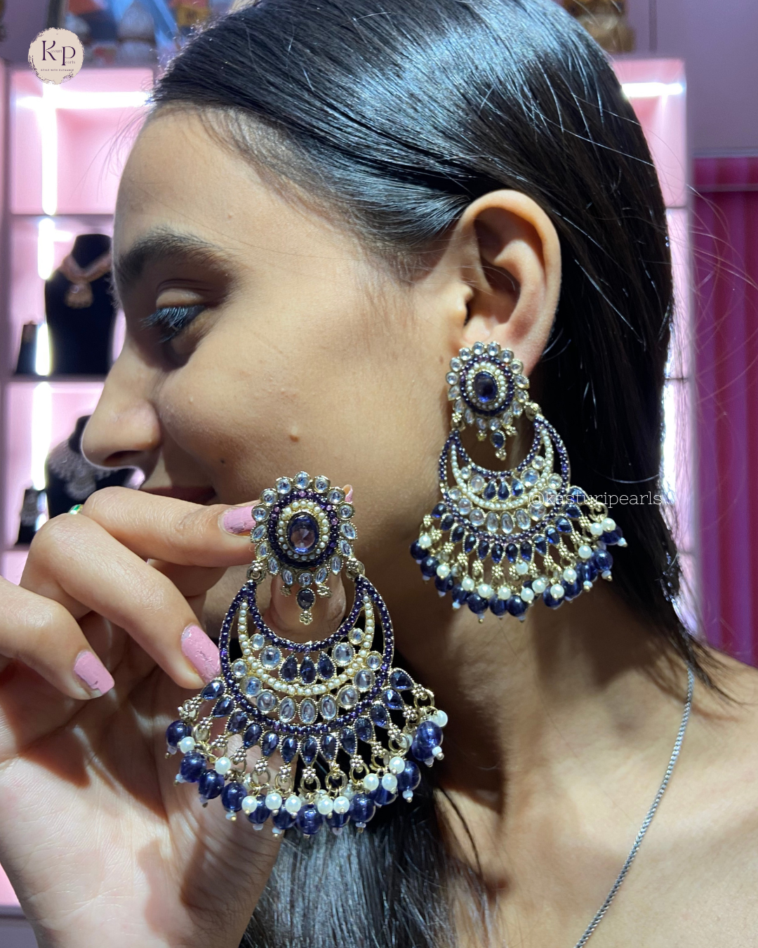 Kruti Blue Kundan earrings