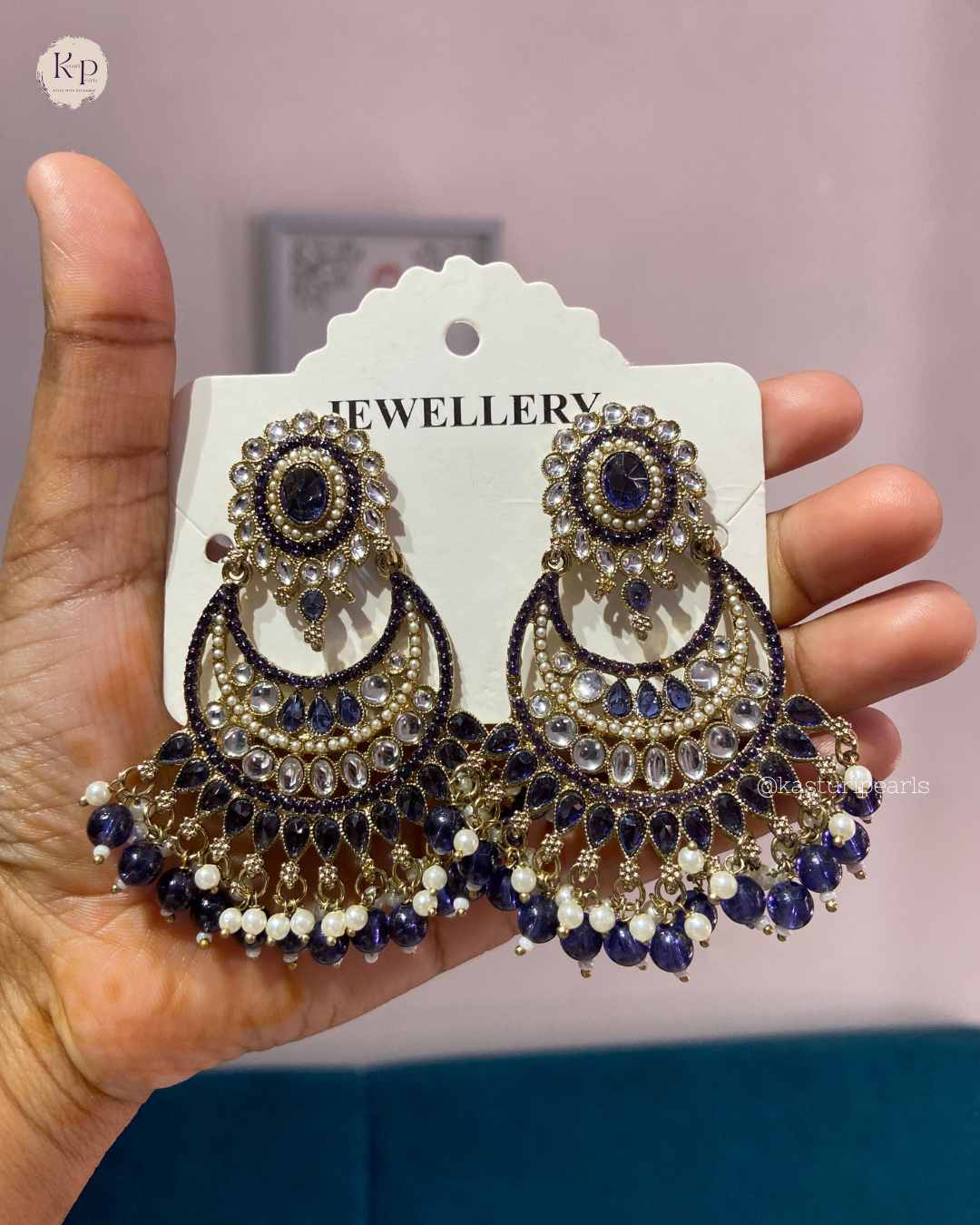 Kruti Blue Kundan earrings