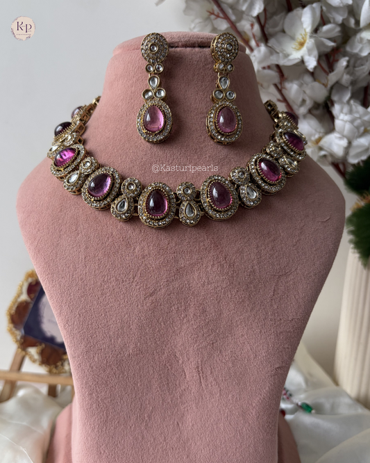 Siyana Pink Mehendi Polish Kundan Neckset