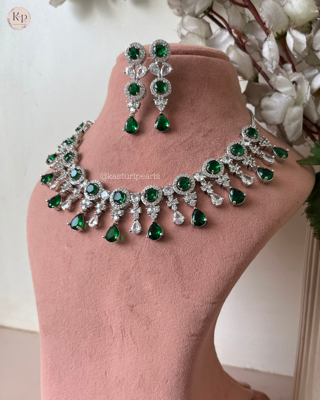Sneha Green American Diamond Neckset