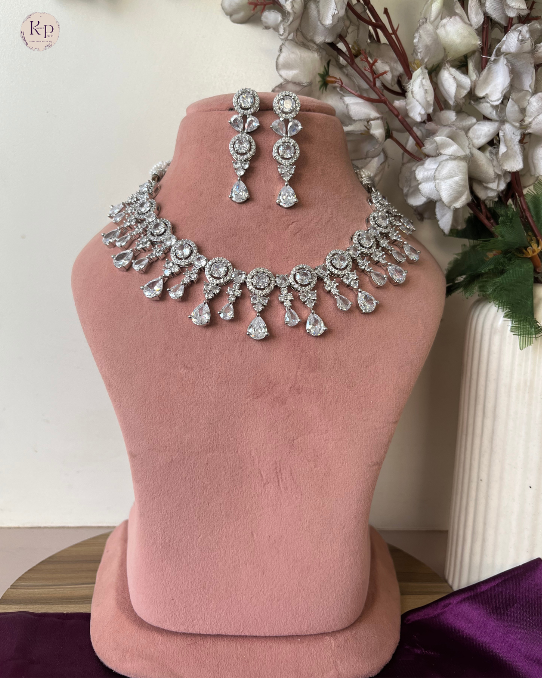 Sneha Silver American Diamond Necklace set