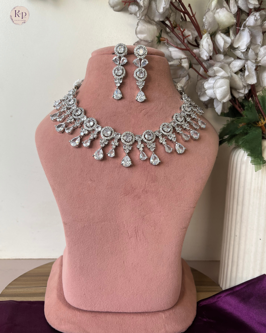 Sneha Silver American Diamond Necklace set