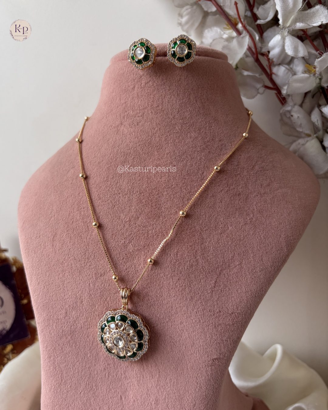 Srivalli Green Moisannaite Necklace set