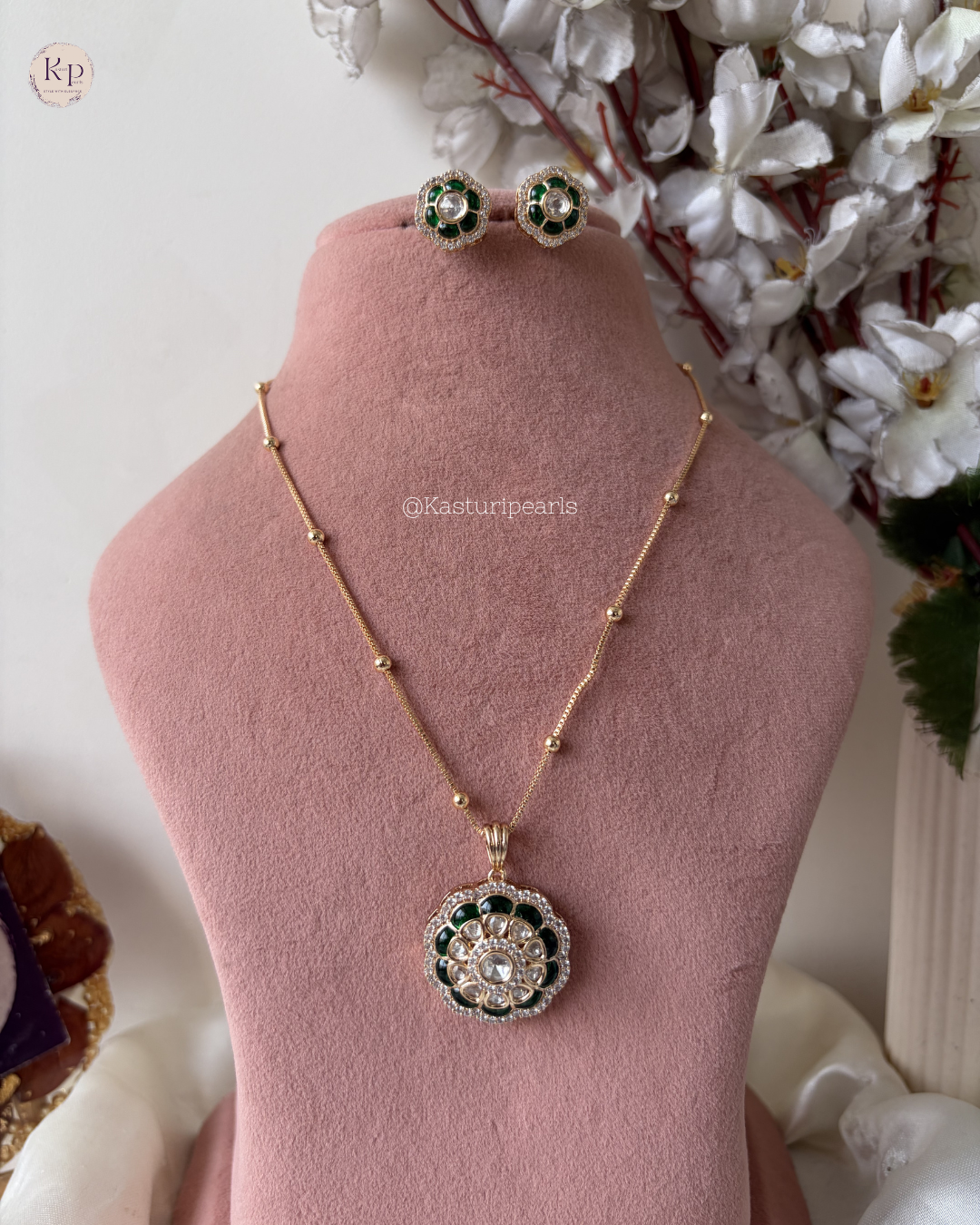 Srivalli Green Moisannaite Necklace set