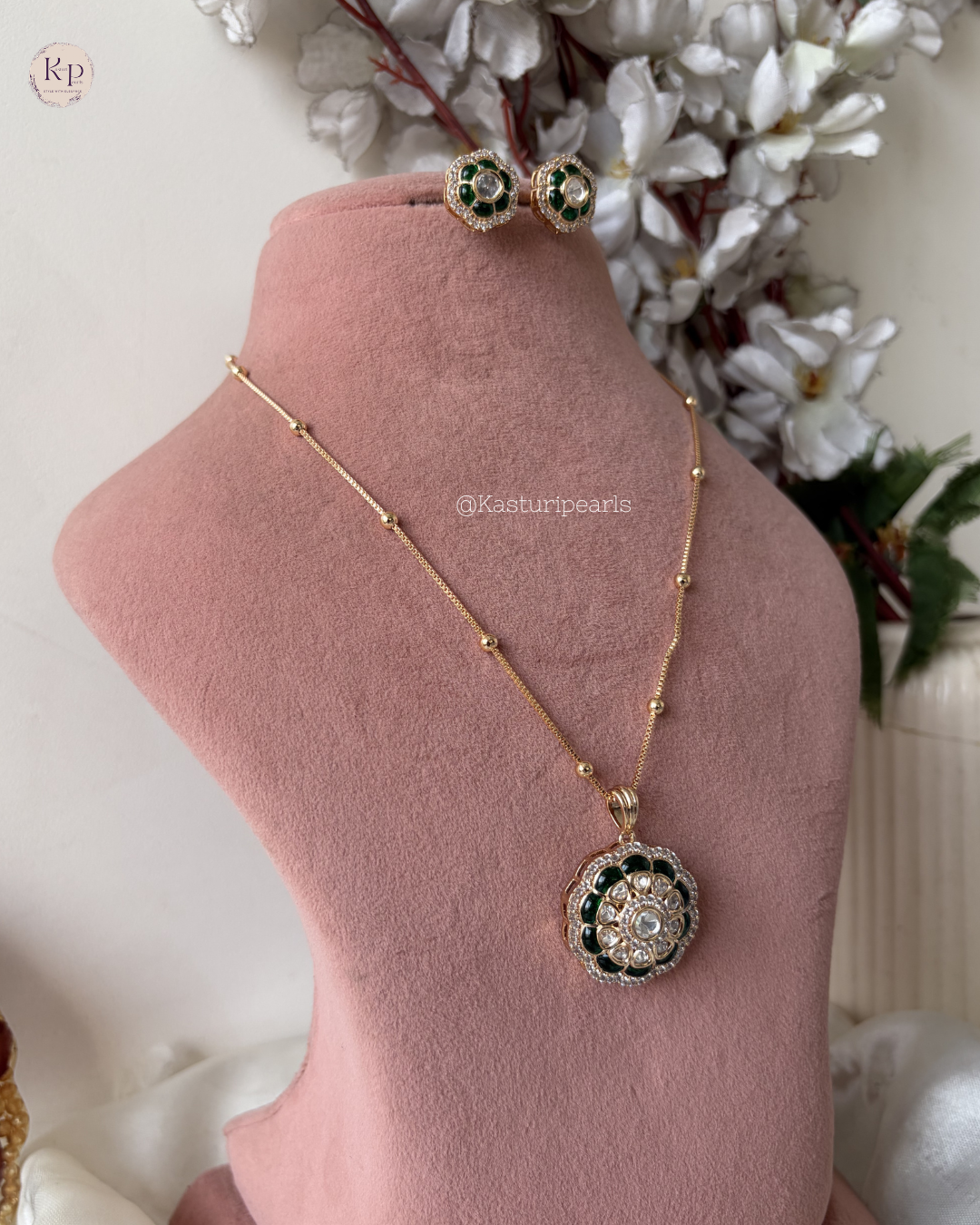 Srivalli Green Moisannaite Necklace set