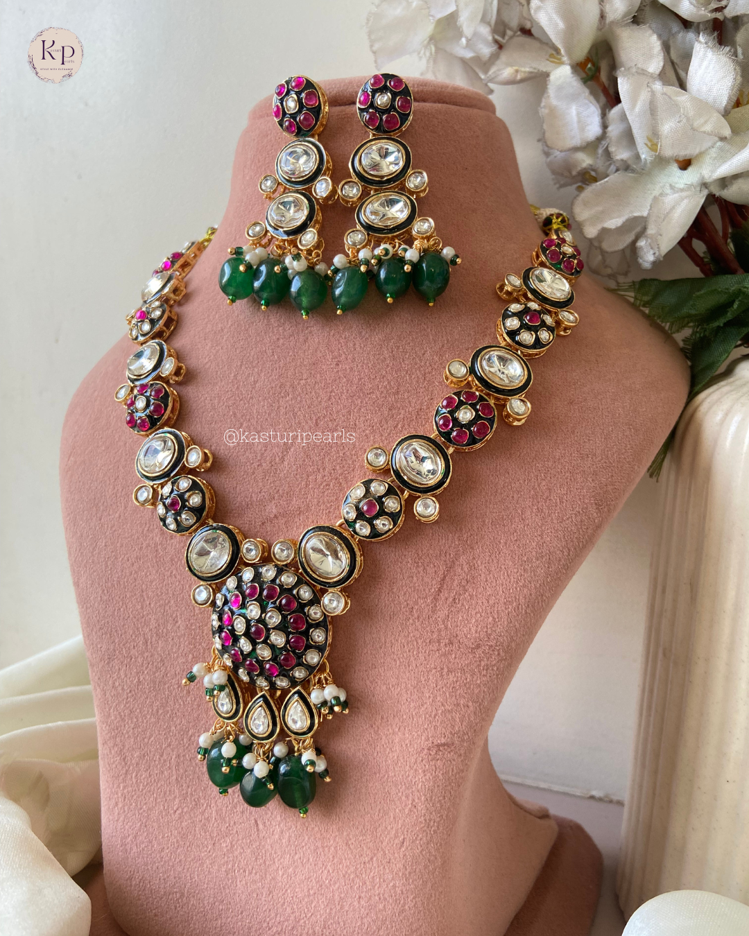 Dhrumi Green polki kundan Neckset