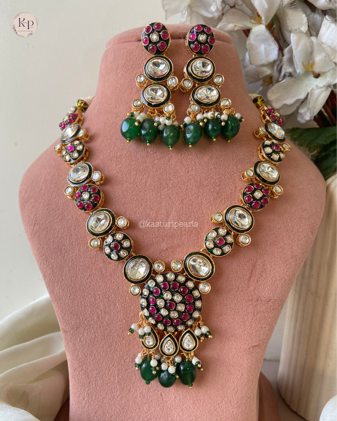 Dhrumi Green polki kundan Neckset