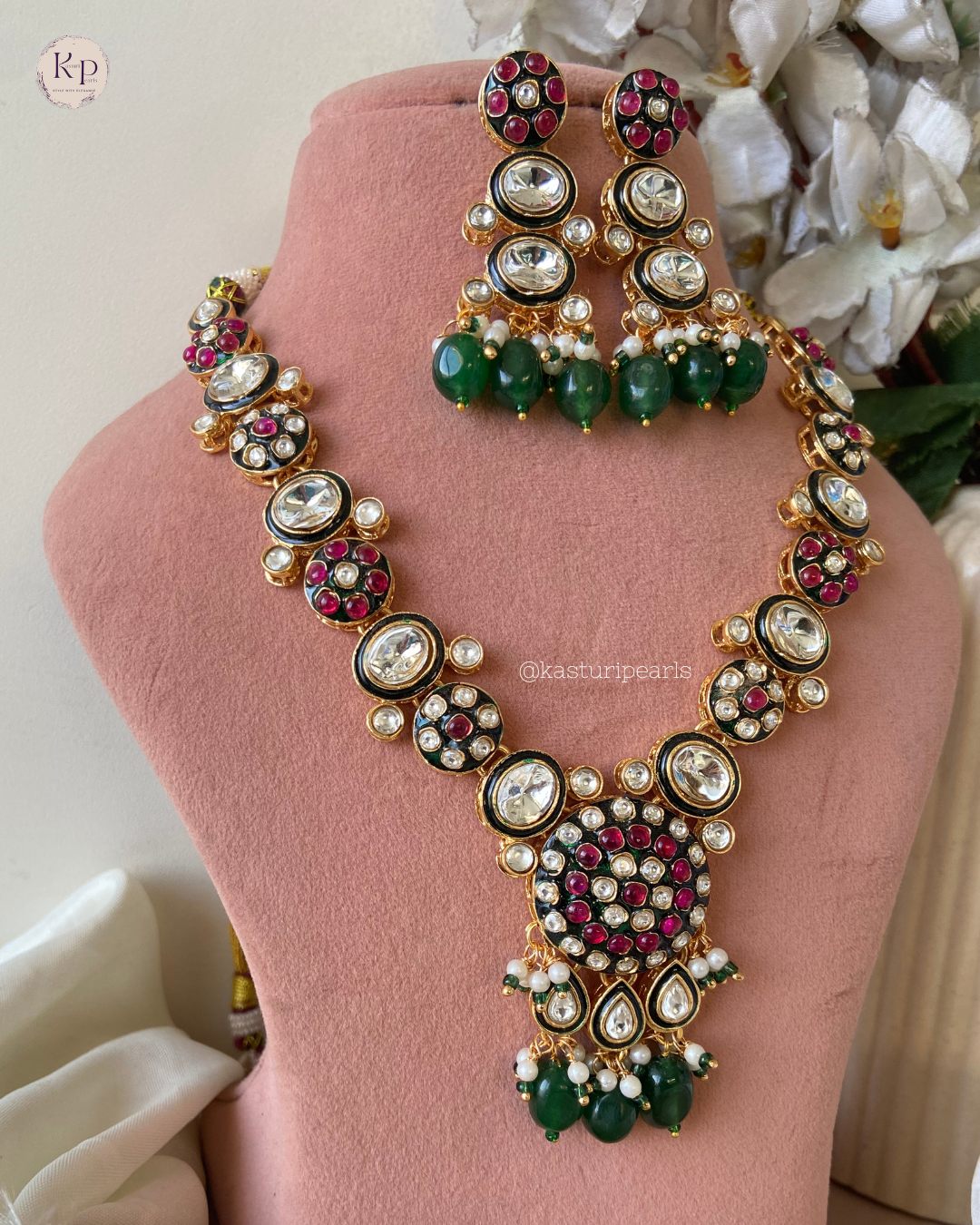 Dhrumi Green polki kundan Neckset