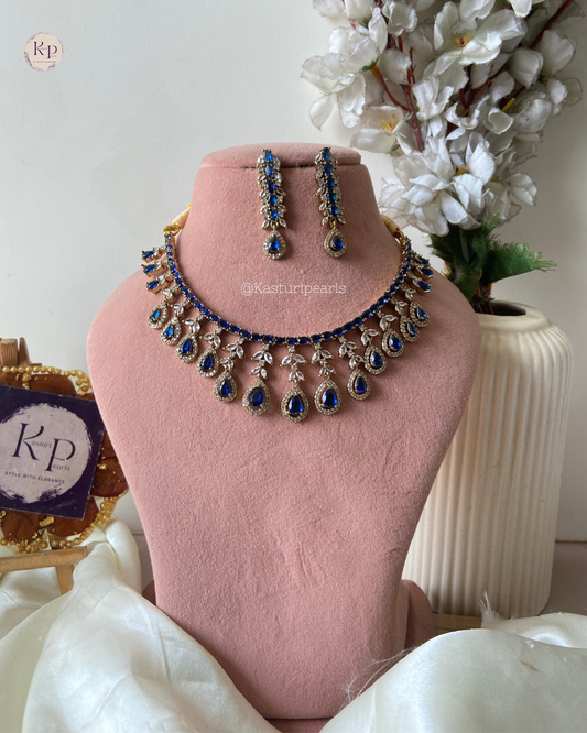 Vinita Blue AD necklace Set