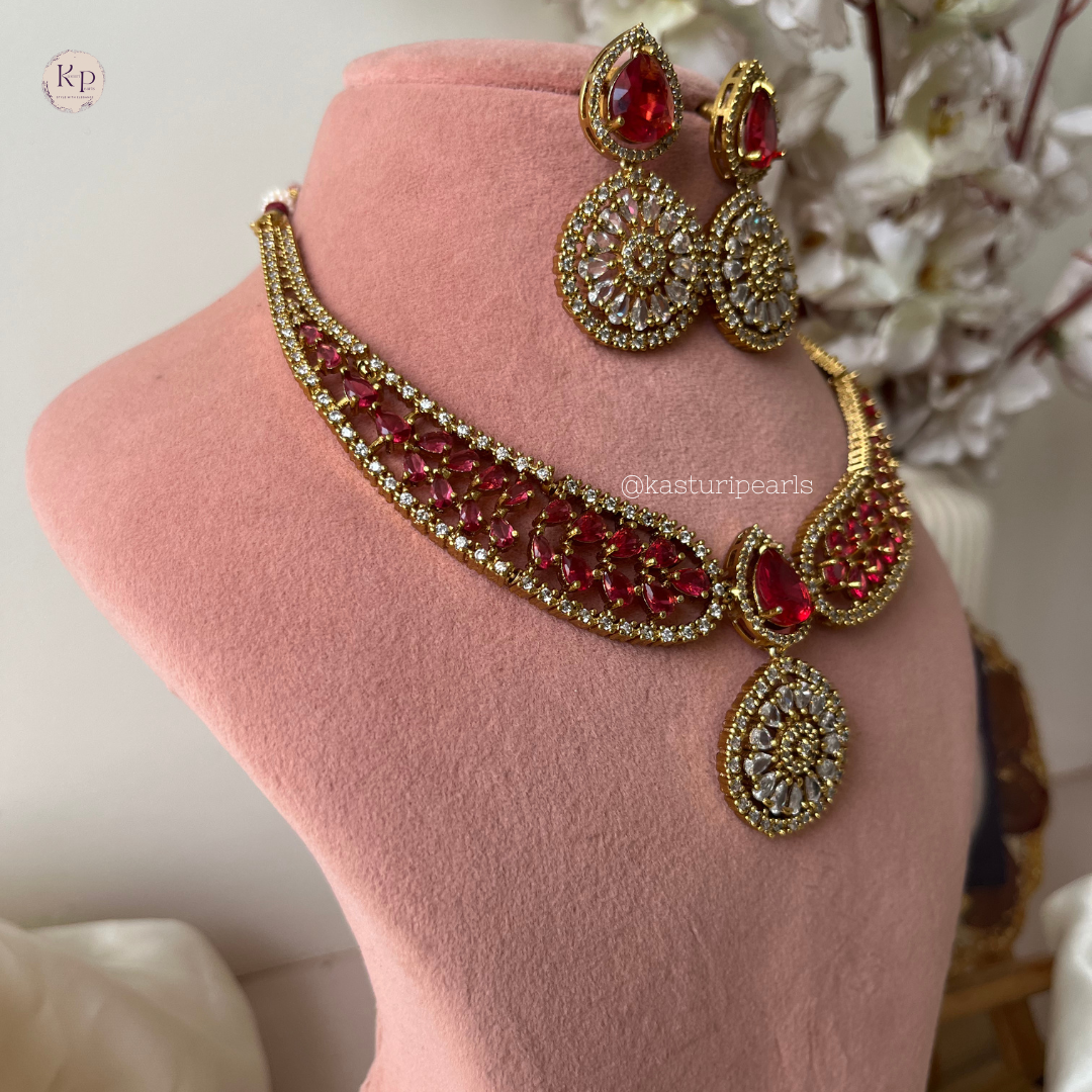 Yashvi Red Victorian Necklace set