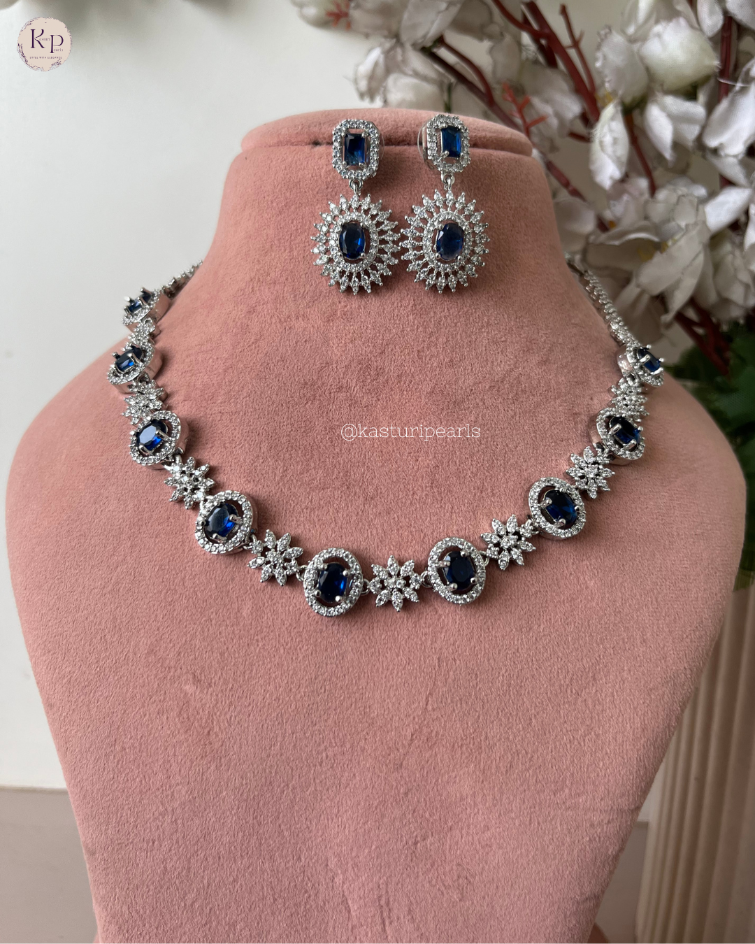 Jinni Blue American Diamond Neckset