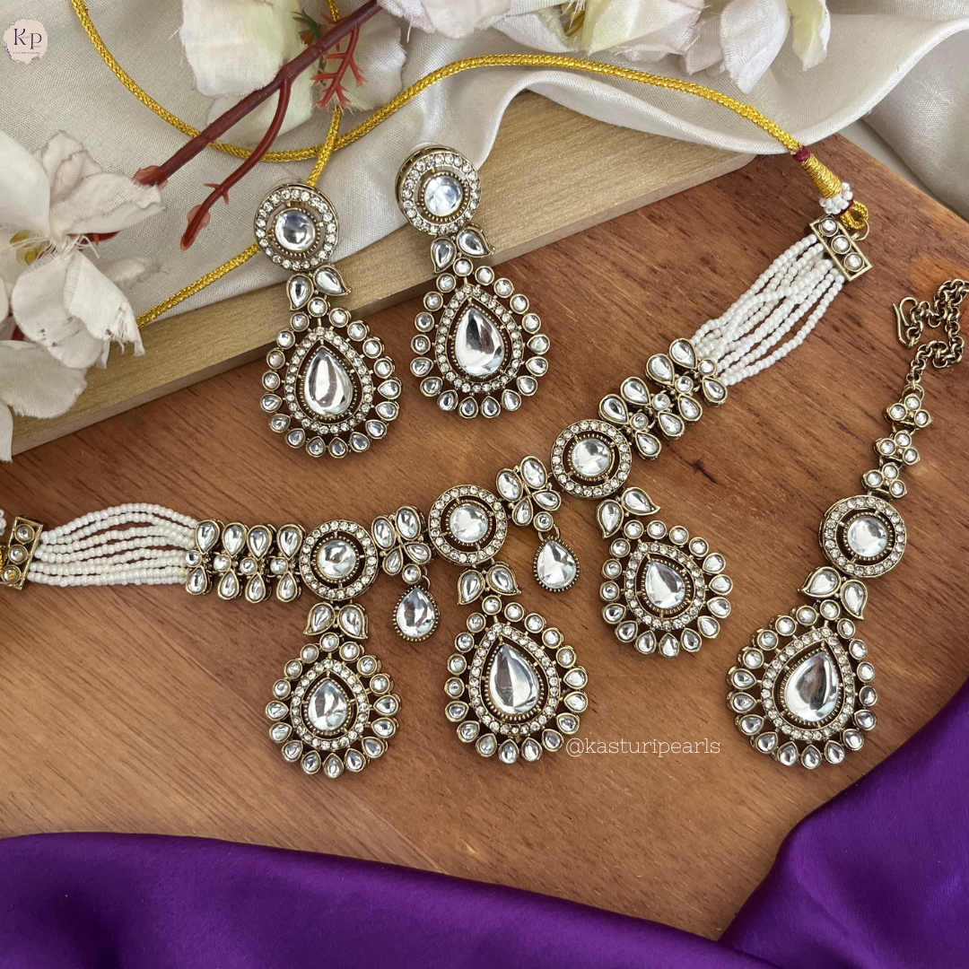 Jhanak IVORY kundan Moti Necklace set
