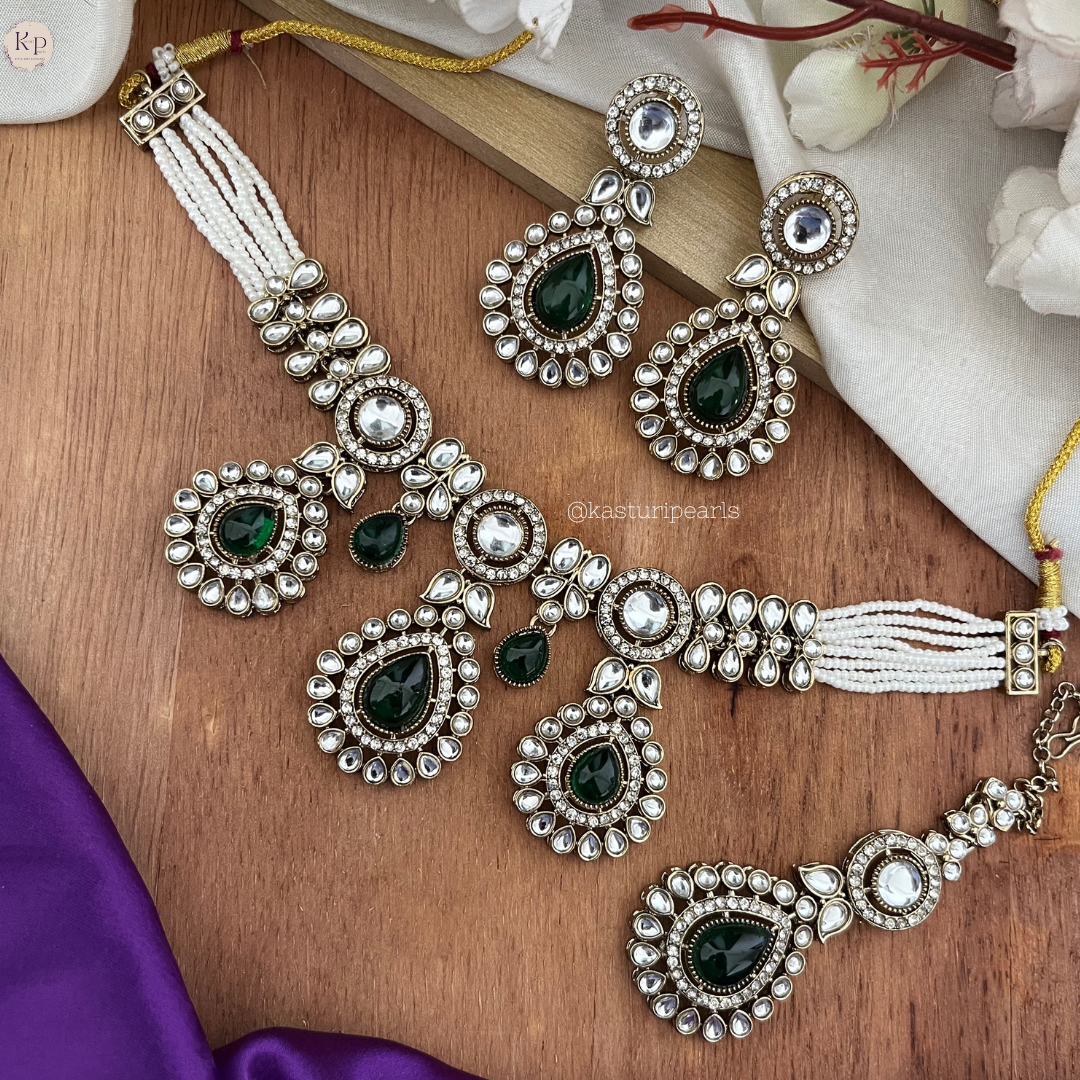 Jhanak GREEN kundan Moti Necklace set