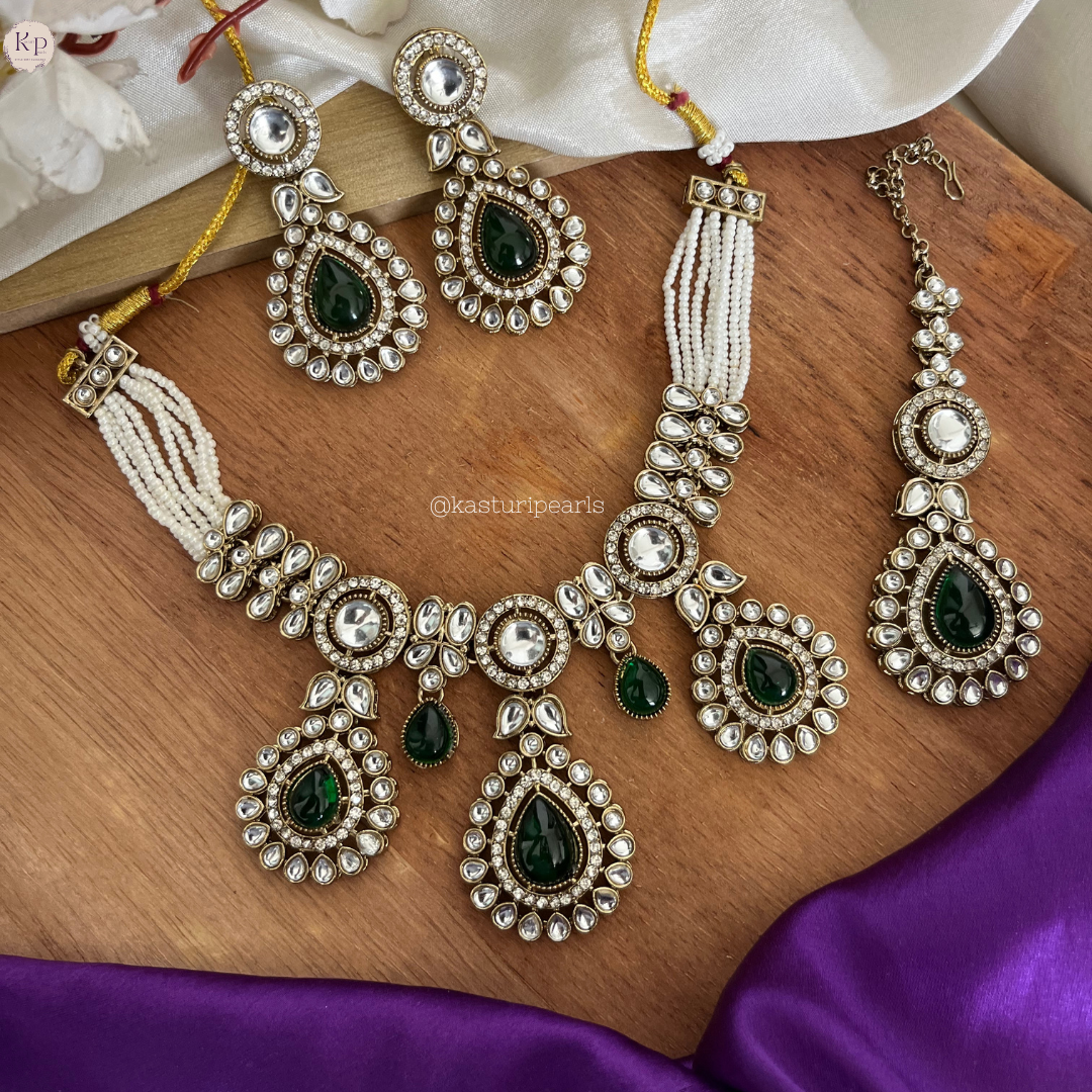 Jhanak GREEN kundan Moti Necklace set