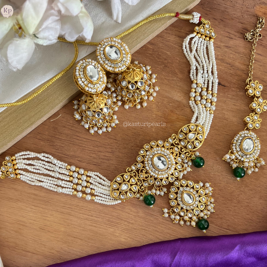 Kashvi Kundan Moti choker set - Green