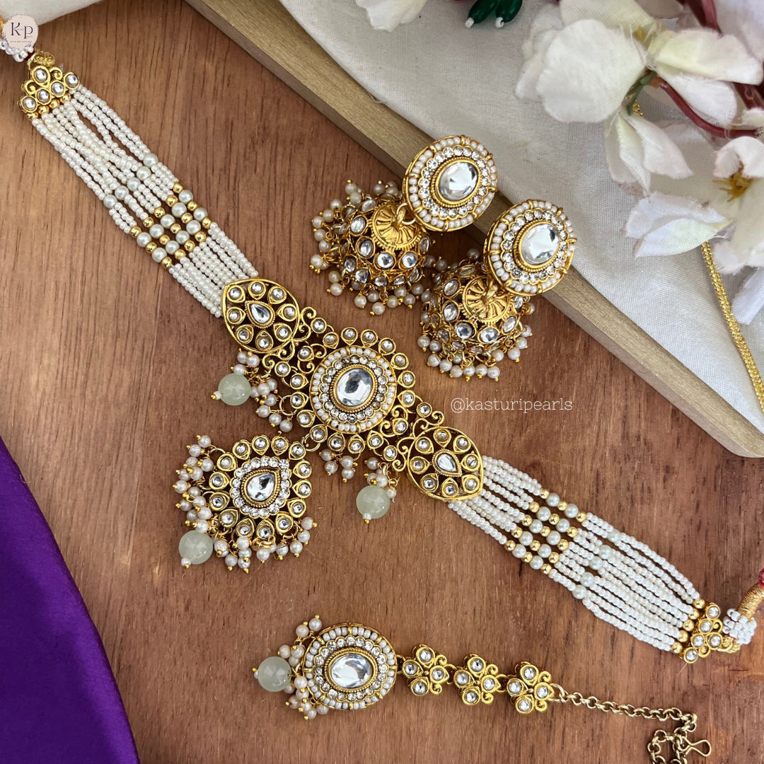 Kashvi Kundan Moti choker set - MINT