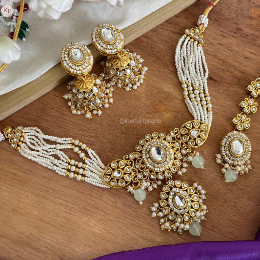 Kashvi Kundan Moti choker set - MINT