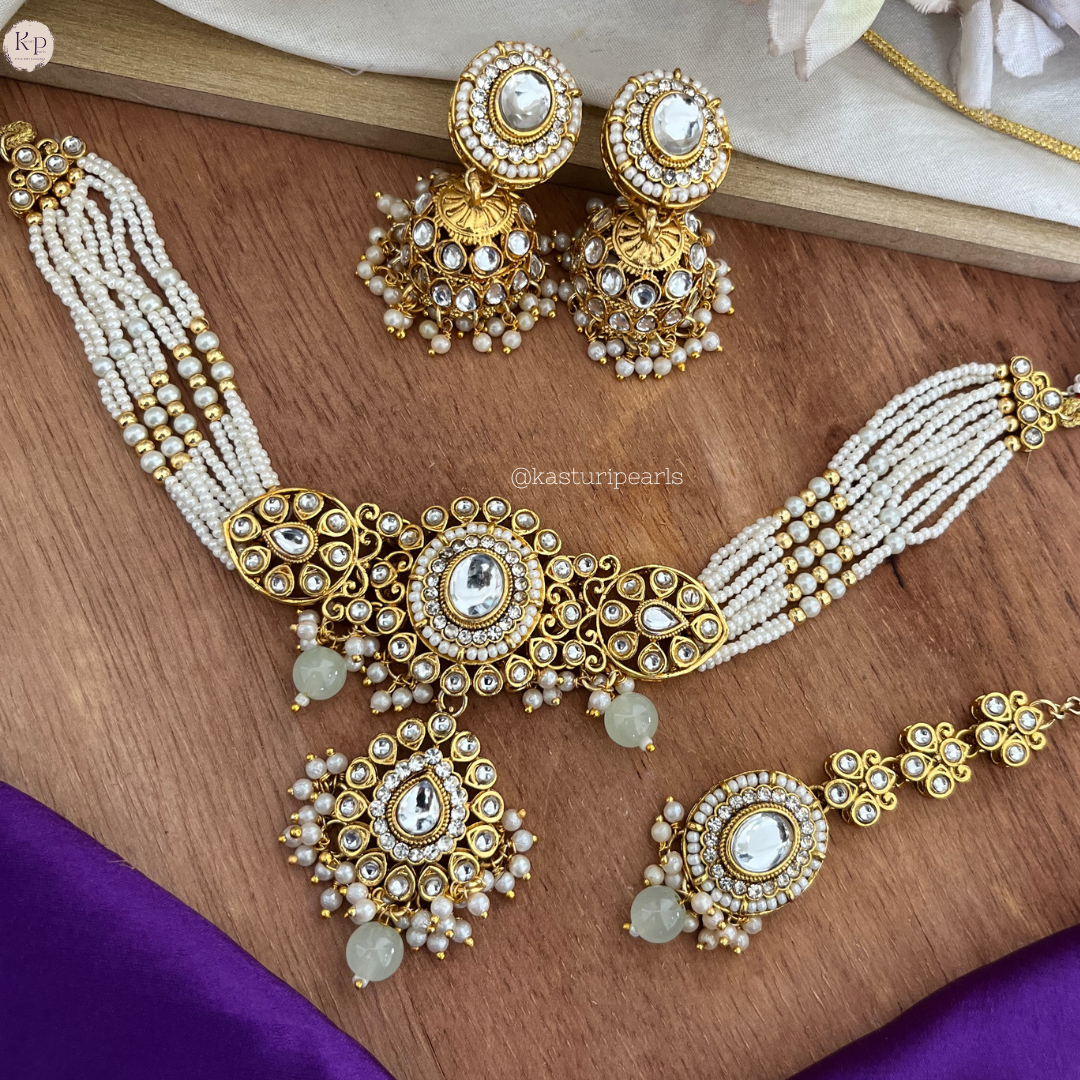 Kashvi Kundan Moti choker set - MINT