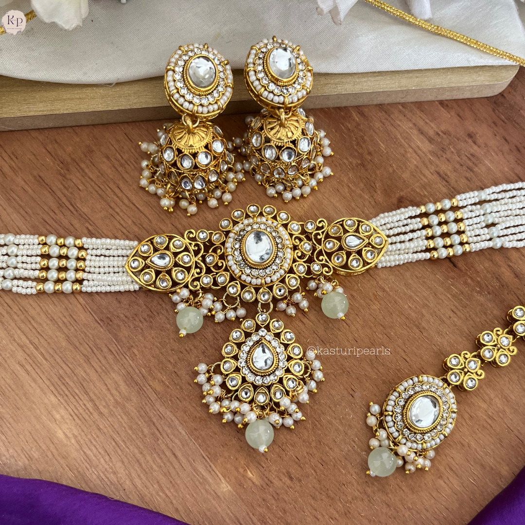 Kashvi Kundan Moti choker set - MINT