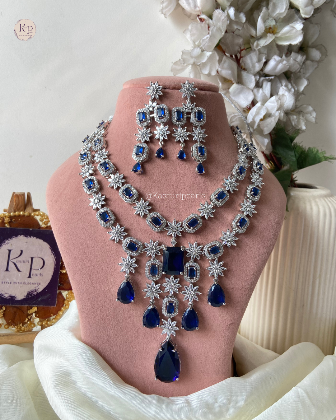 Lakshika Blue AD Necklace set