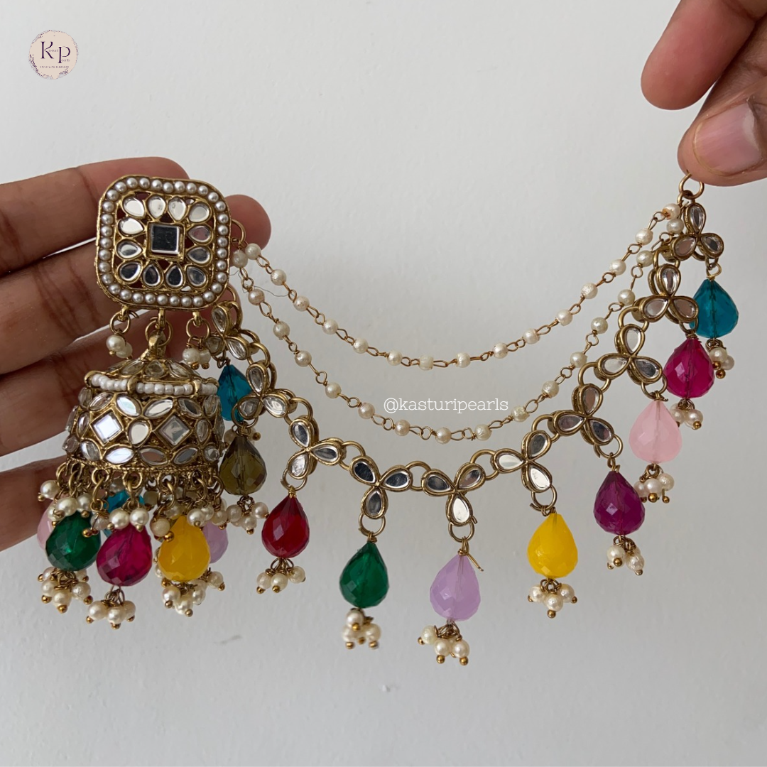 Mirror Jhumka with saharey chain & tikka