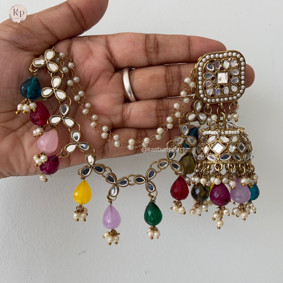 Mirror Jhumka with saharey chain & tikka