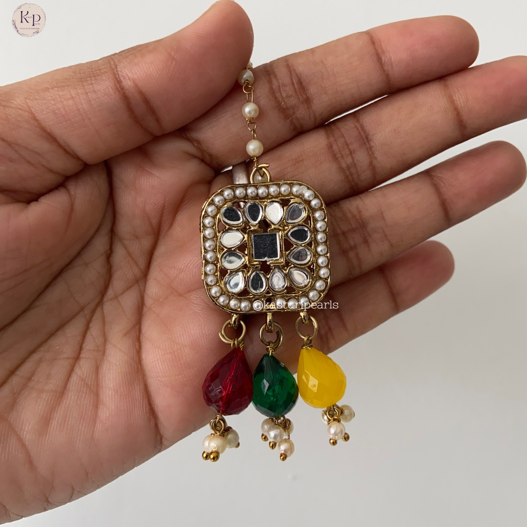 Mirror Jhumka with saharey chain & tikka