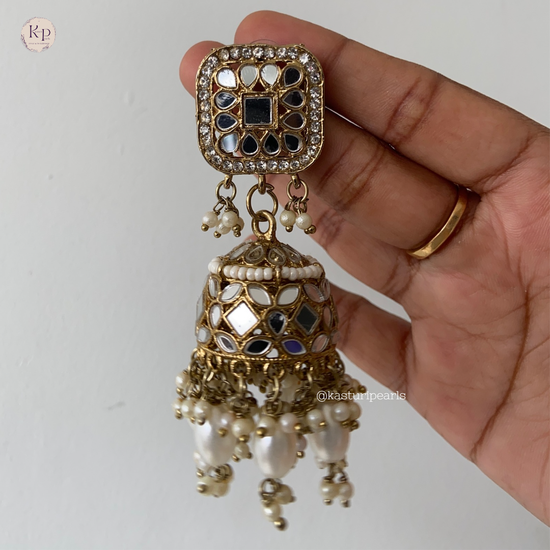 Mirror Jhumka with saharey chain & tikka