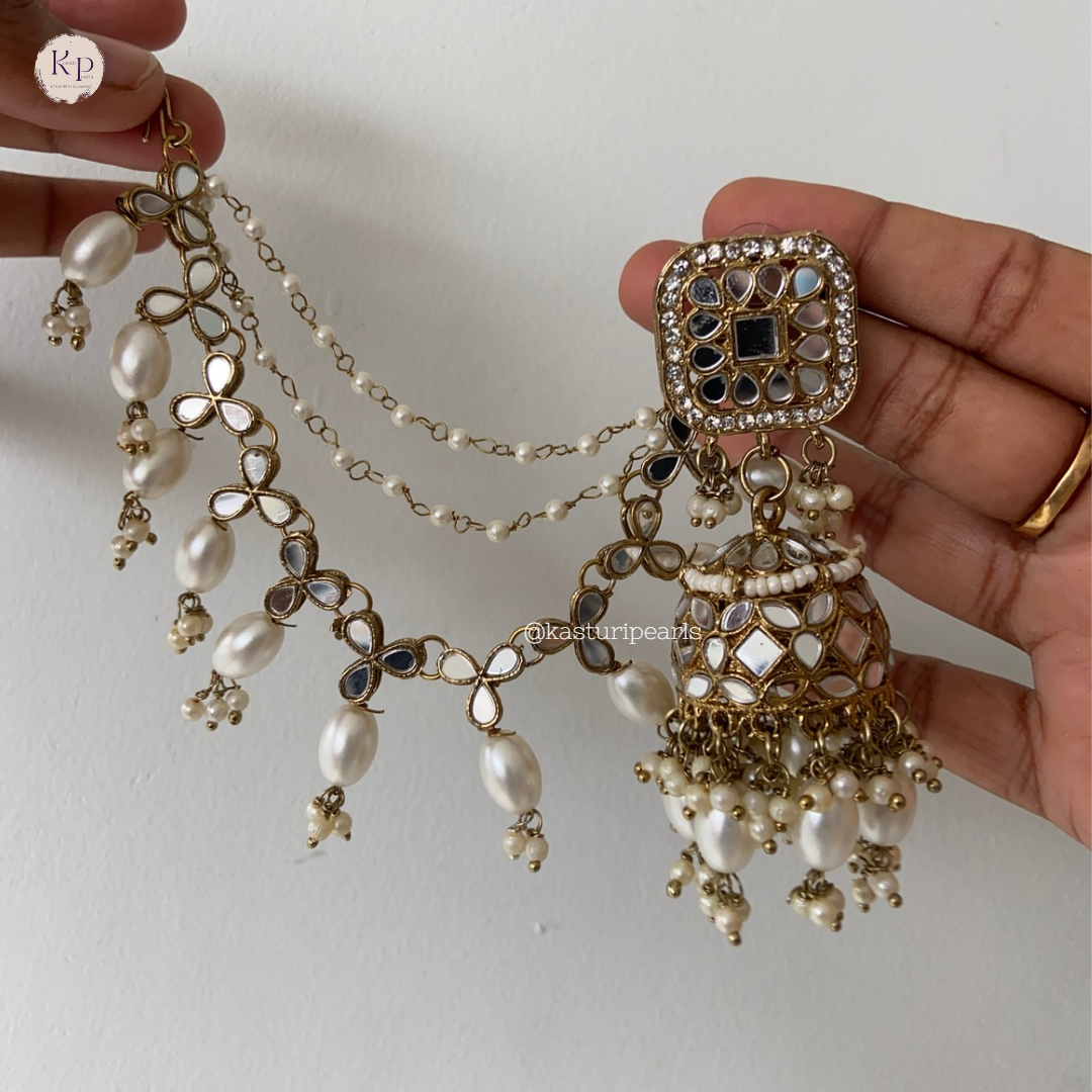 Mirror Jhumka with saharey chain & tikka