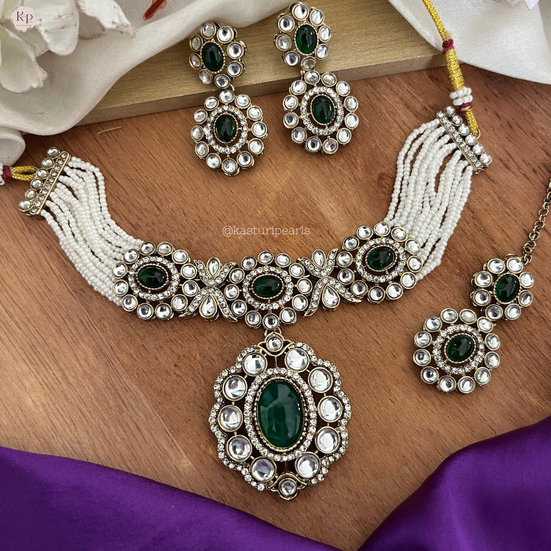 Paridhi Green kundan choker set