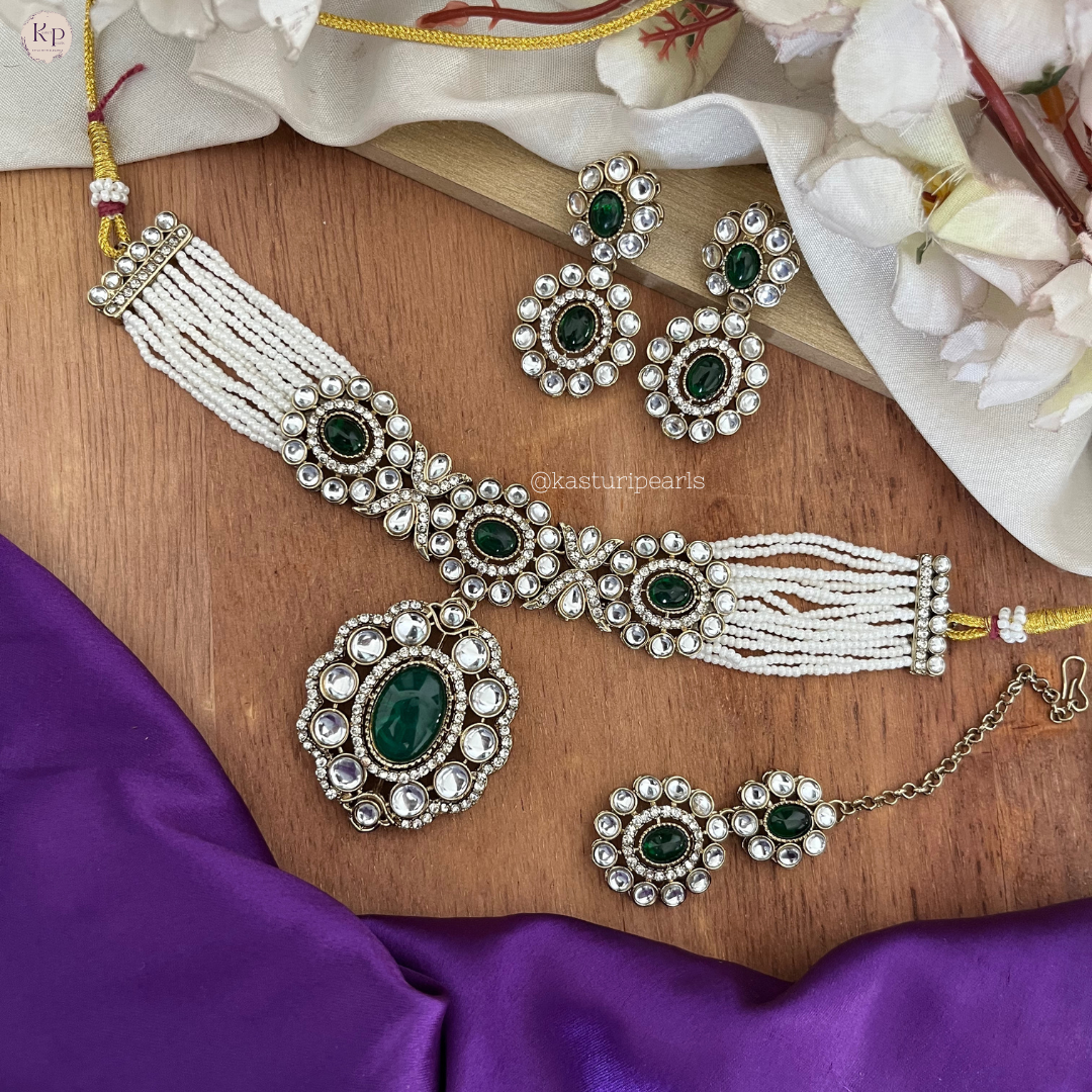 Paridhi Green kundan choker set