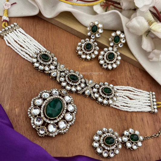 Paridhi Green kundan choker set