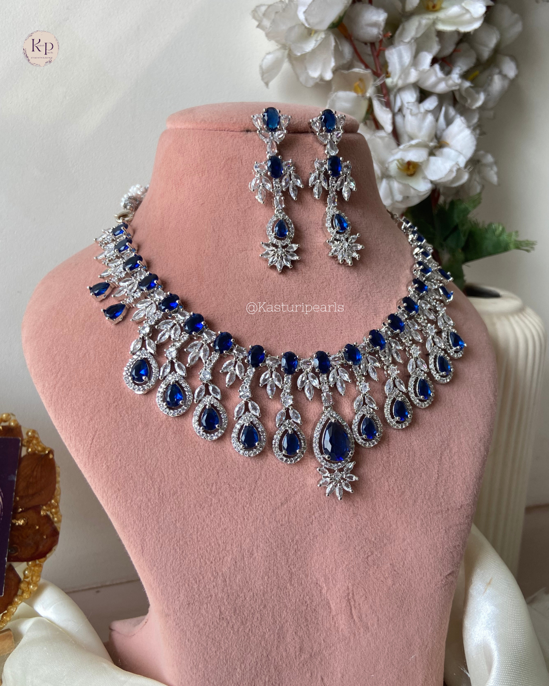 Parmita Blue AD Necklace set