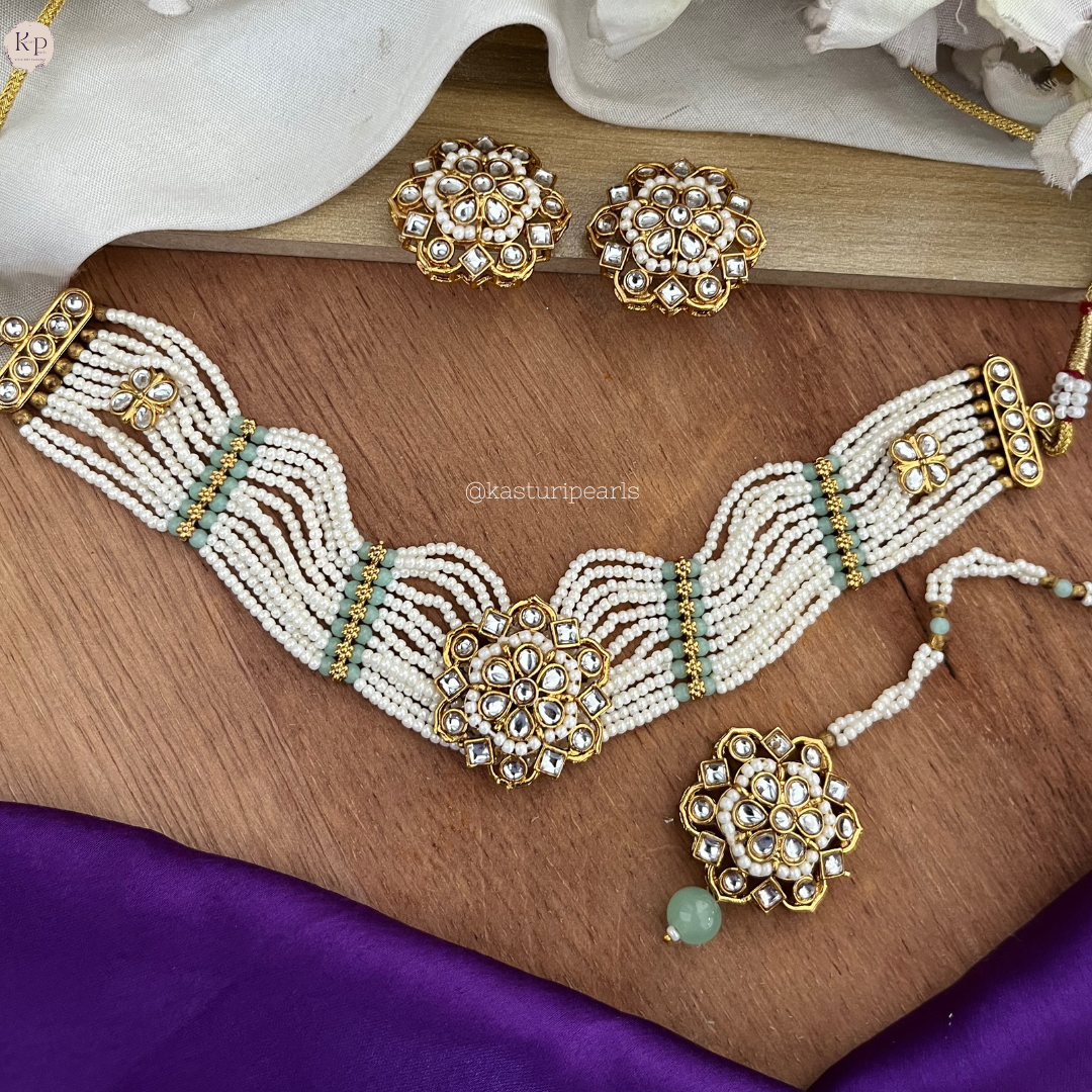 Ridhima Mint Moti choker set