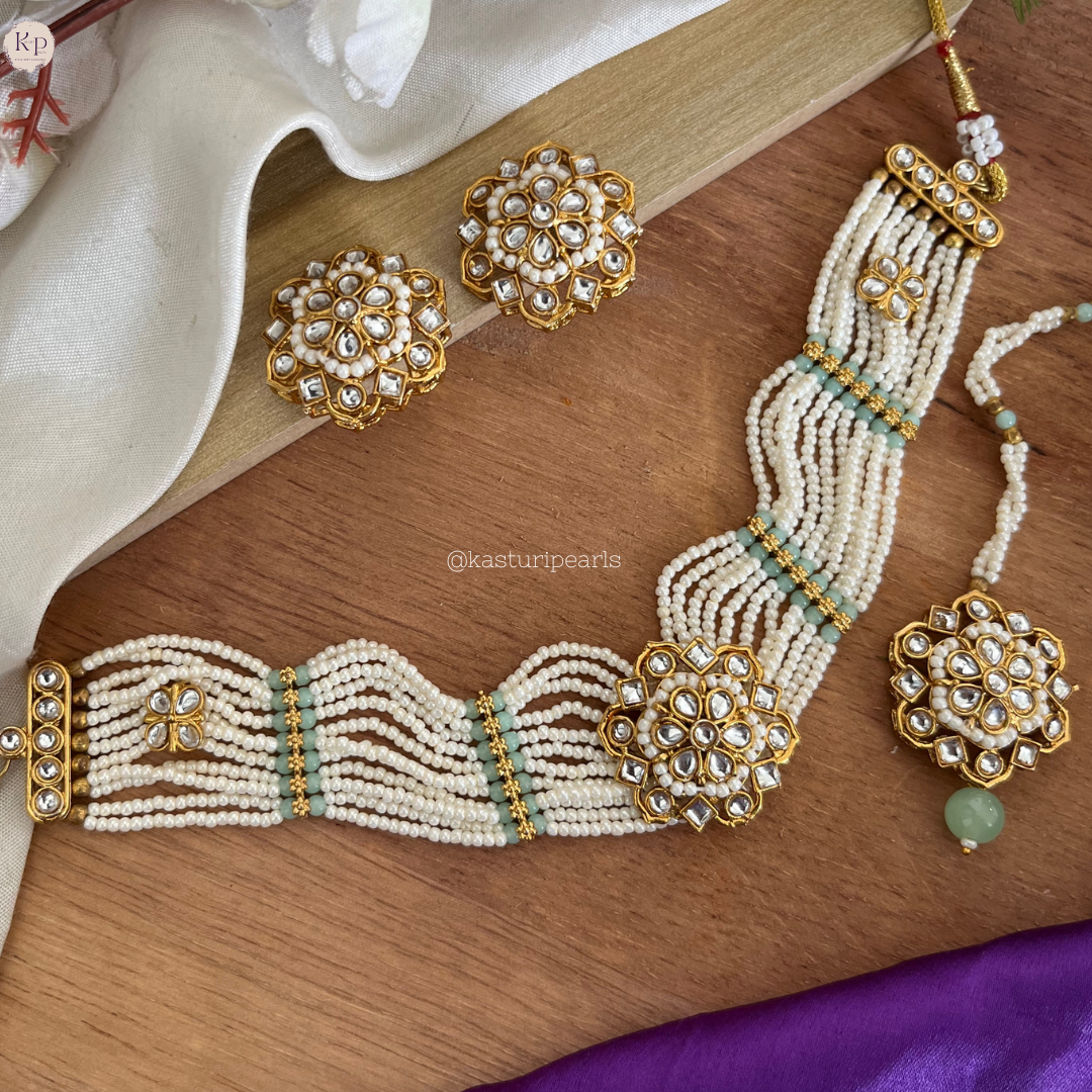 Ridhima Mint Moti choker set