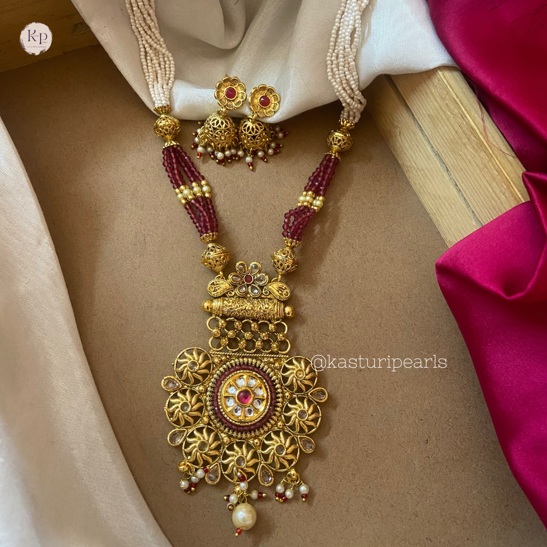 Shalini antique brass long necklace set