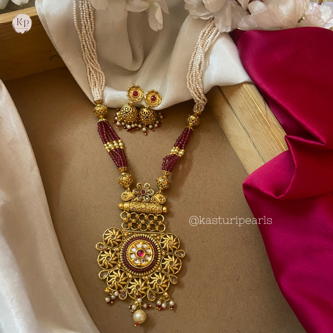 Shalini antique brass long necklace set