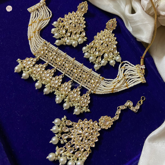 Vandana Kundan choker Necklace with  Earrings tikka set